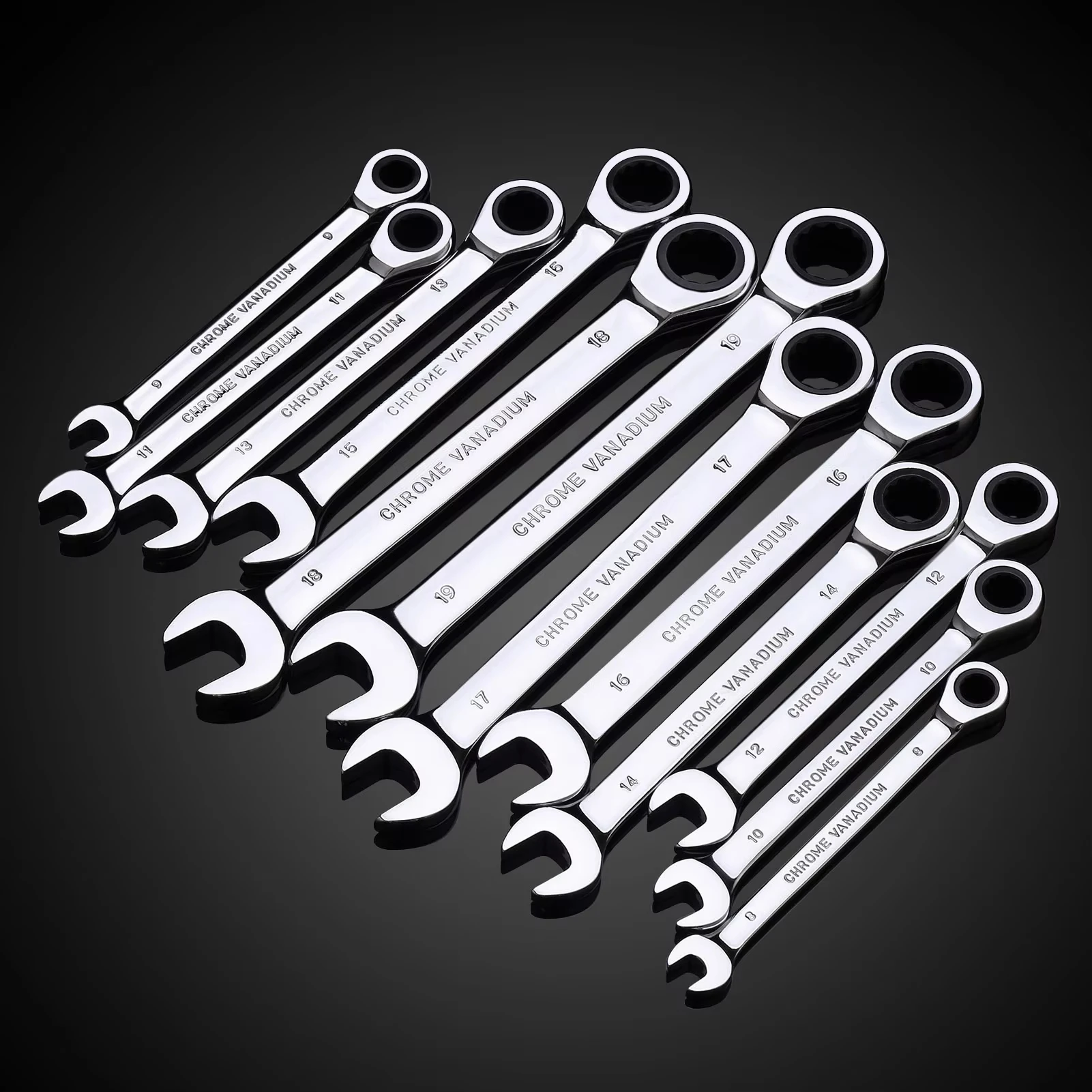 

Ratchet Wrench of Keys Spanner Set Hand Tool 72-Tooth Ratcheting Flexible Head Mirror Finish 14mm-19mm Auto and Home Repair