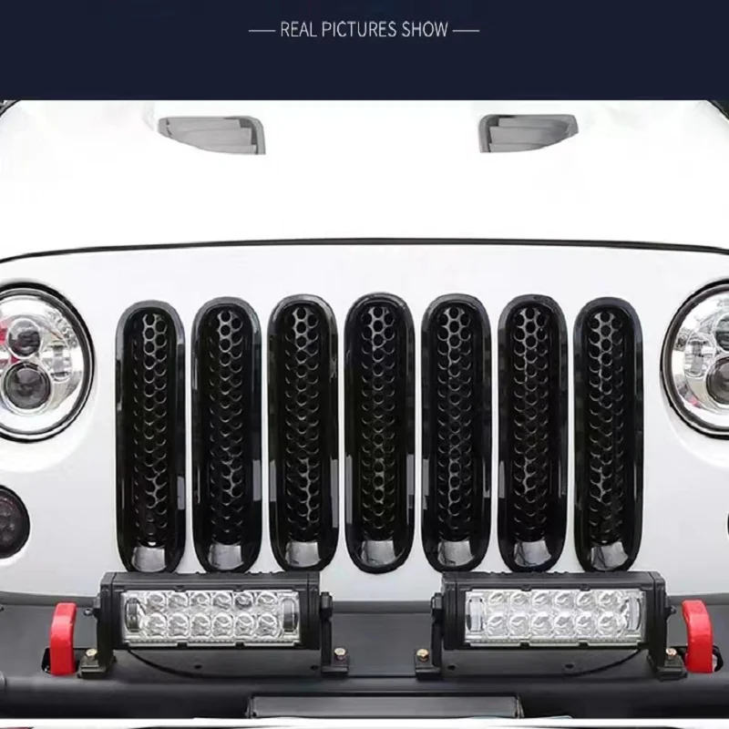 7pcs Billet Grille  With Block Button Front Mesh Grill Grille Insert Cover Trim For Jeep Wrangler JK 2007-2017 J019-2 LantSun