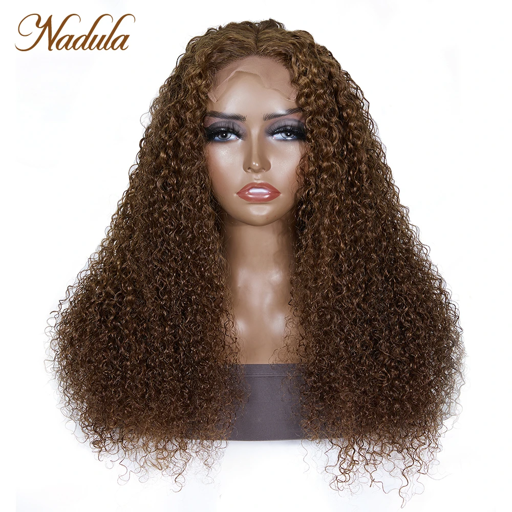 Nadula Hair #4 Curly Human Hair Wig 4x1 T Part Lace Wig Chocolate Brown Hair Color Curly Hair T Part Wig  Pre Plucked Wig