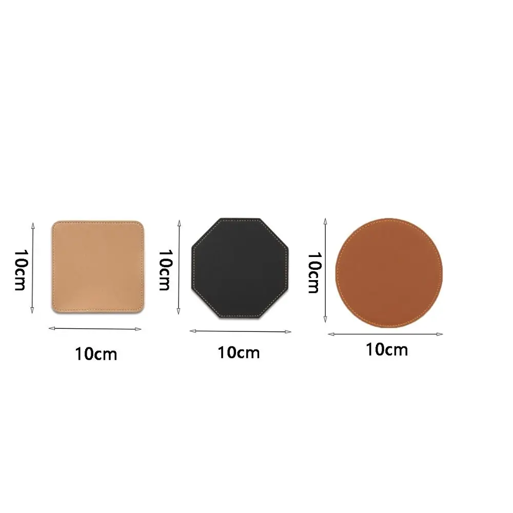 PU Leather Square/round/hexagon Coaster Waterproof Non-slip Cup Mat Heat Resistant Morandi Color Insulation Mat Living Room