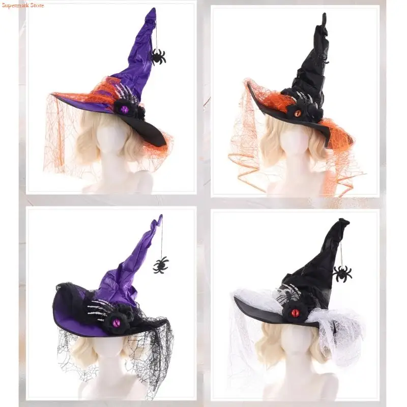 Q5WE Hat With Delicate Lace Design Mystical Party Headgear For Halloween Costume Parties And Cosplay Event