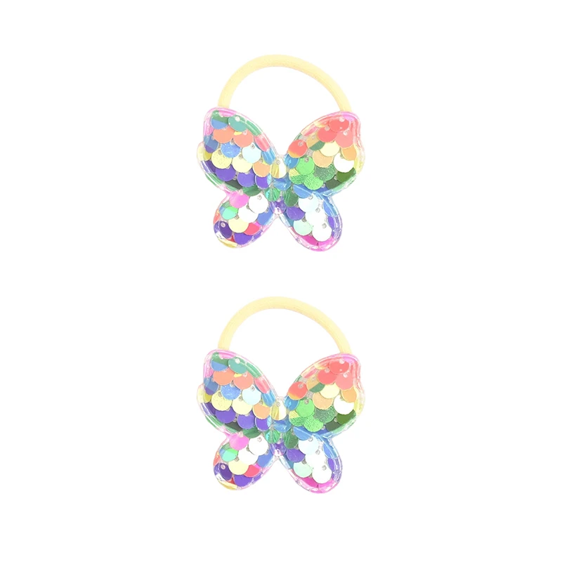 2PCS Sequin Fish Scale Butterfly Girls Kids Elastic Hair Bands Lovely Princess Hair Accessories Children Hair Ties Baby Headwear