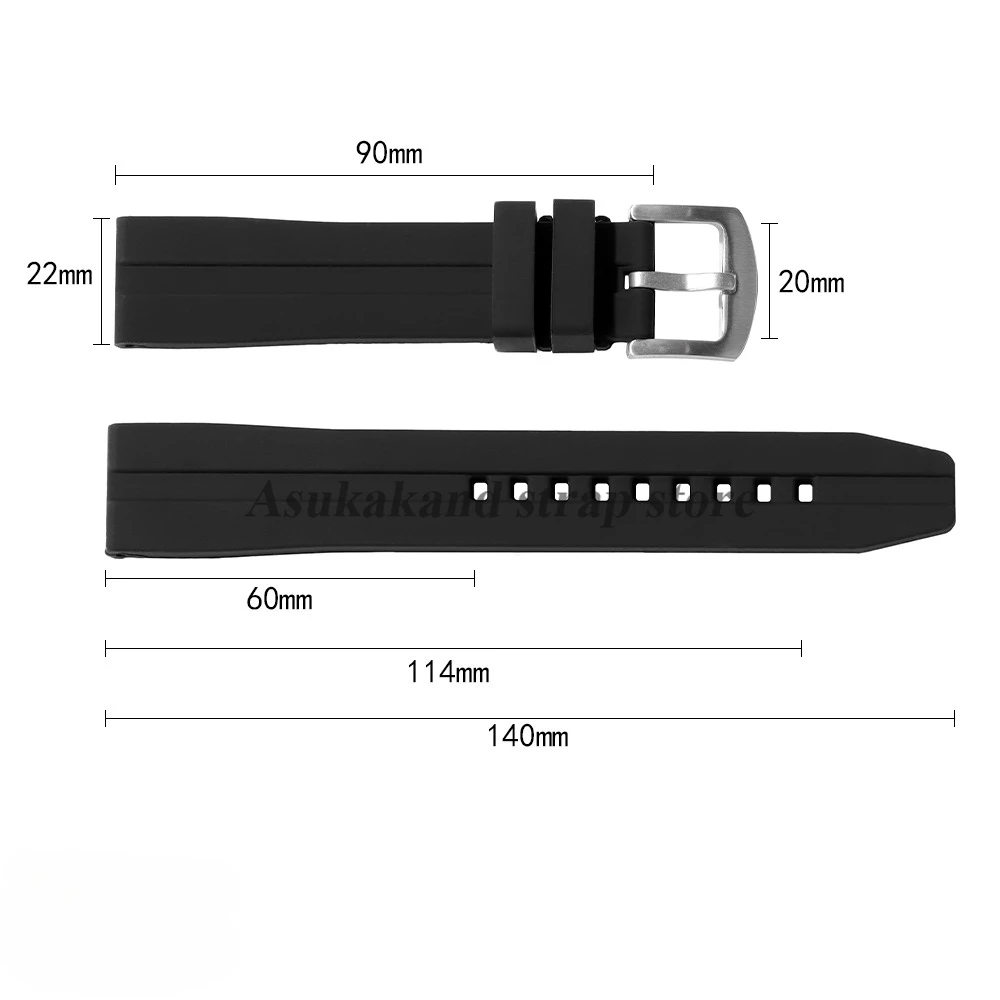 Черный резиновый ремешок увеличенной длины большого размера 20 мм 22 мм для Omega для Seiko для Rolex, водонепроницаемый ремешок для часов, мужской и женский браслет