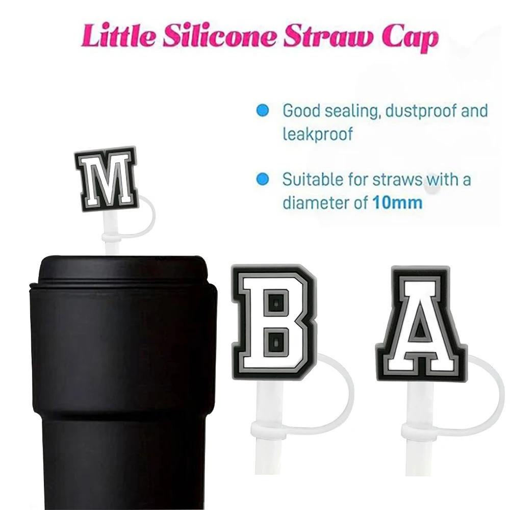 26pcs Letter Straw Cover Cap for Stanley Cup Reusable 10mm Silicone Straw Topper Compatible With Dust-Proof Straw Tips Lids