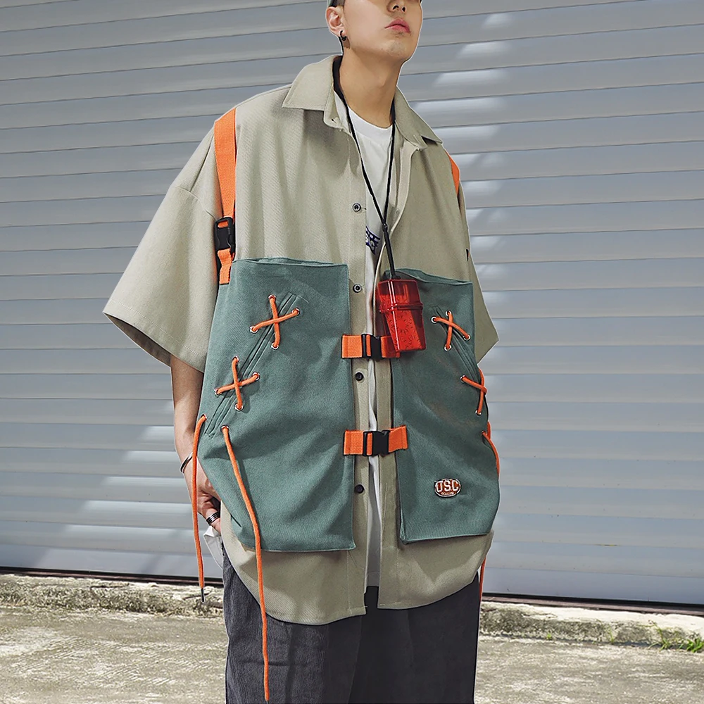 

UUC Summer High Street Loose Fit ort Sve Workwear irt Hip Hop VTG f Sve Vest Five Inch Sve T-irt