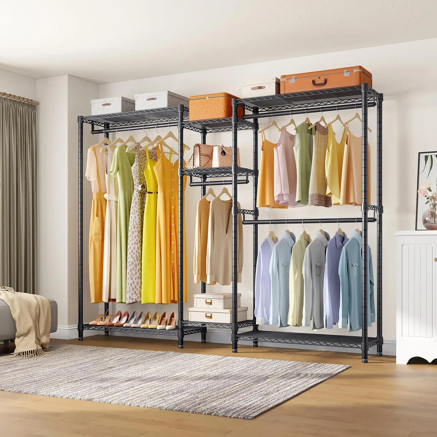 رف خزانة ملابس معدني عالي التحمل قائم بذاته لتعليق الملابس - حل تخزين الملابس الكلاسيكي V6 Plus