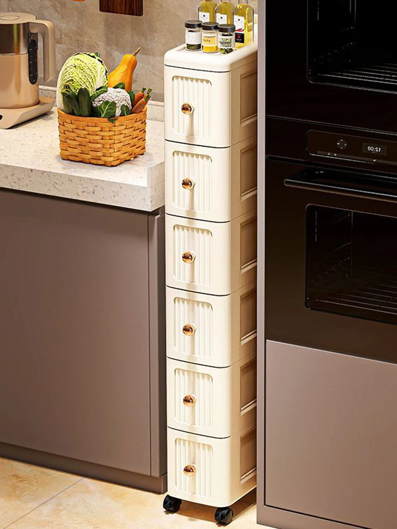15CM Wide Gap Storage Cabinet – Narrow Shelf for Kitchen Fridge & Under Table, Thick Organizer for Small Spaces, Space-Saving Un view 3