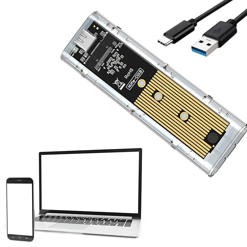 

M.2 NVME PCIe SATA Dual Protocol SSD Case Clear USB Type C PCI-E M2 SSD Transparent External Enclosure Hard Disk Box For Laptop