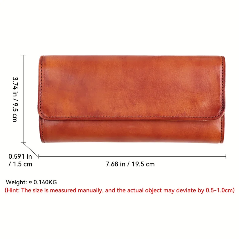 Vintage Style Long Wallet Top Layer Cowhide Leather Simple Three Button Multi Card Slot Ladies Cowhide Clutch
