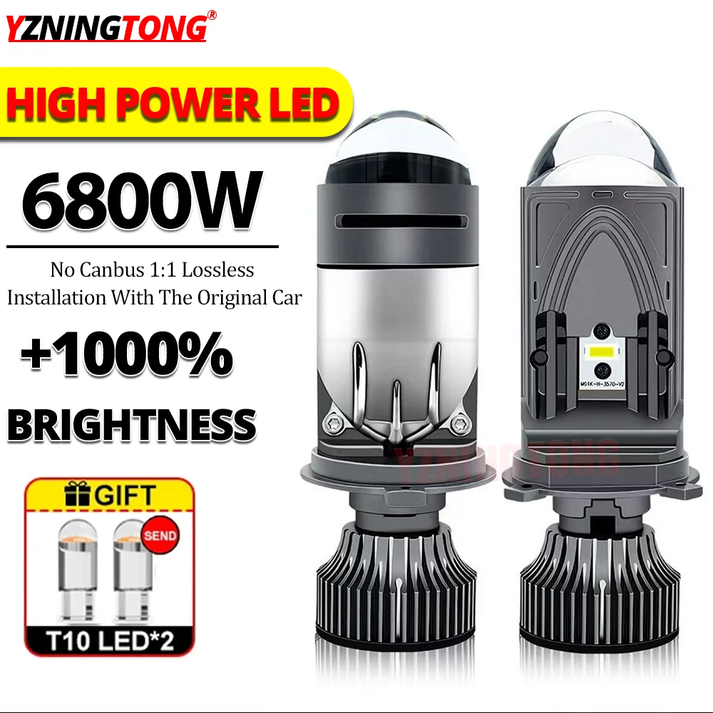 Car H4 LED Projector Lens Headlight Bulb 12V 24V High Beam Low Beam Truck ATV Motorcycle Led Headlamp 6800W Accessories H7 led
