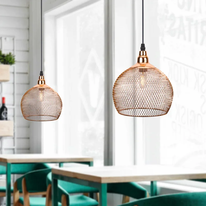 Modern Simple Light Fixture Nordic Restaurant Bar Lighting Living Room Walkway Retro Rose Gold Bird Cage Creative Chandelier