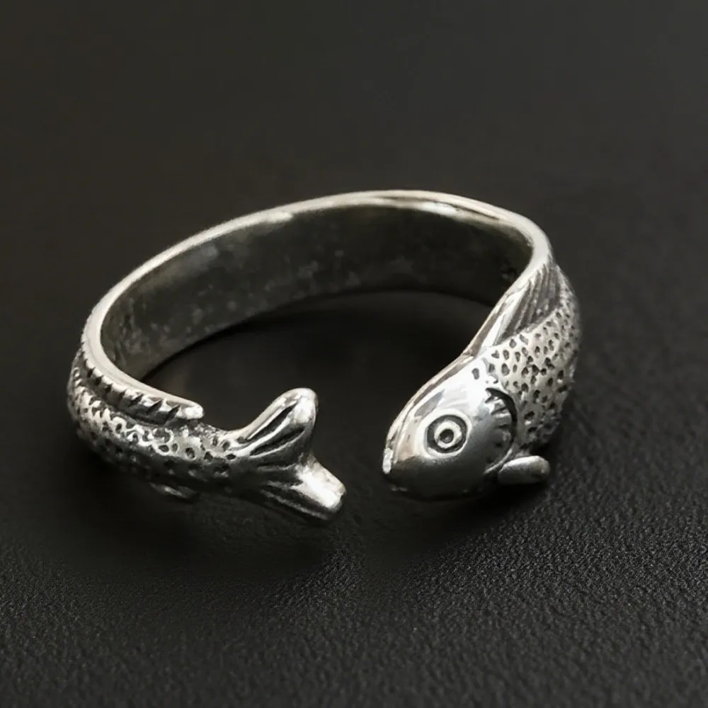 Personalized Simple Fish Shaped Ring Alloy Gold Vintage Adjustable Ring Distressed Silver Retro Open Ring Daily