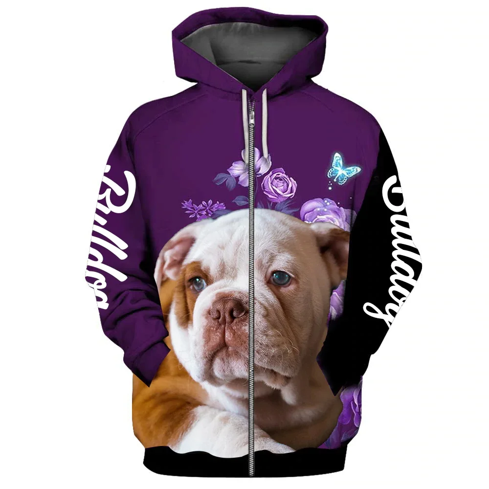 HX Fashion Animals Zip Hoodies Cute Bulldog Make Life Whole Hoodie Dogs Floral Graphic Tops Harajuku Sportswear Dropshipping