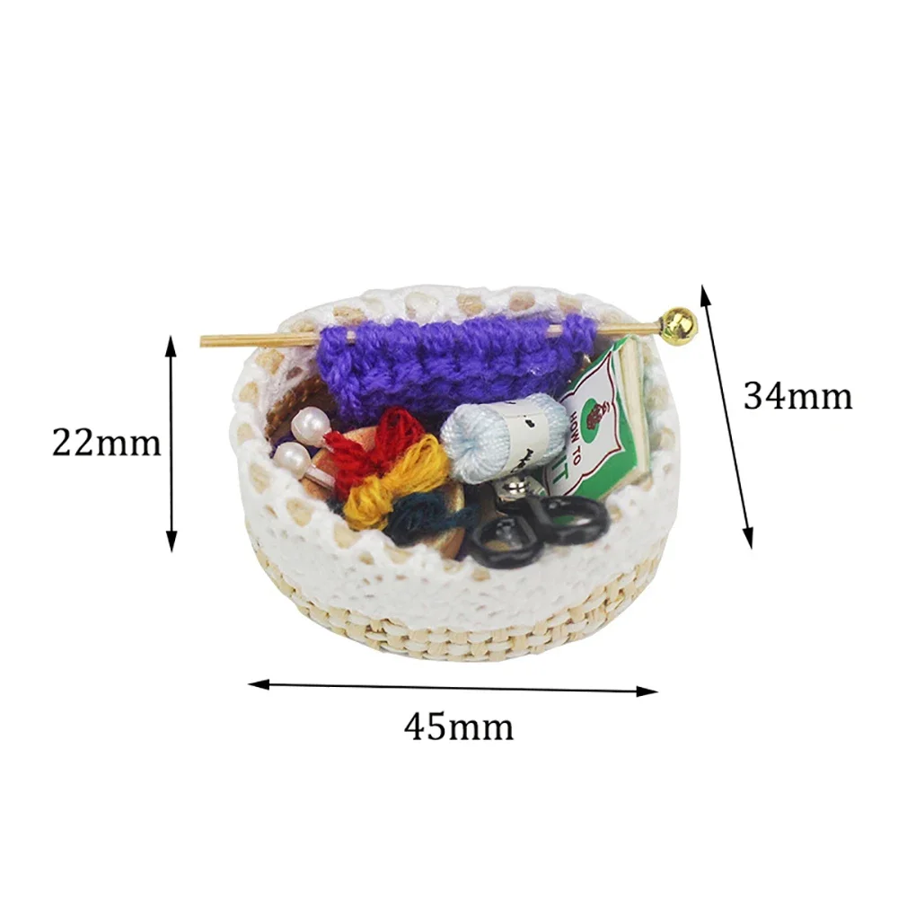 Herramientas de tejer en miniatura para casa de muñecas, cesta, tijeras de simulación, modelo de lana, juguetes para Mini decoración, accesorios para casa de muñecas, 1/12