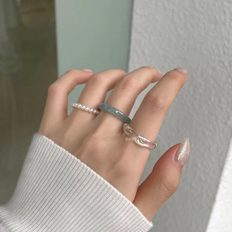 Vintage Acrylic Ring Colorful Rice Bead Rings For Women Exquisite Simple Finger Rings Joint Ring Set Fashion Trendy Jewelry Gift