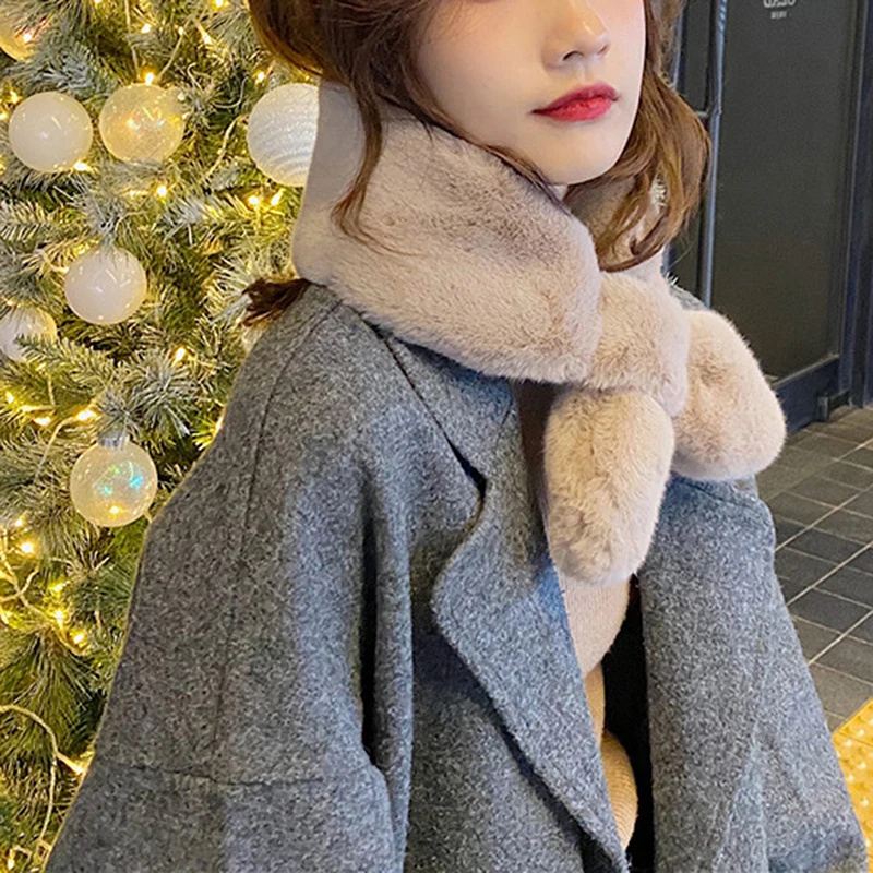 

2026 Fashion Fake Rabbit Fur Collar Scarf For Women Keep Warm Thickening Fur Colorful Cross Winter Scarf Autumn Winter Fake Fur