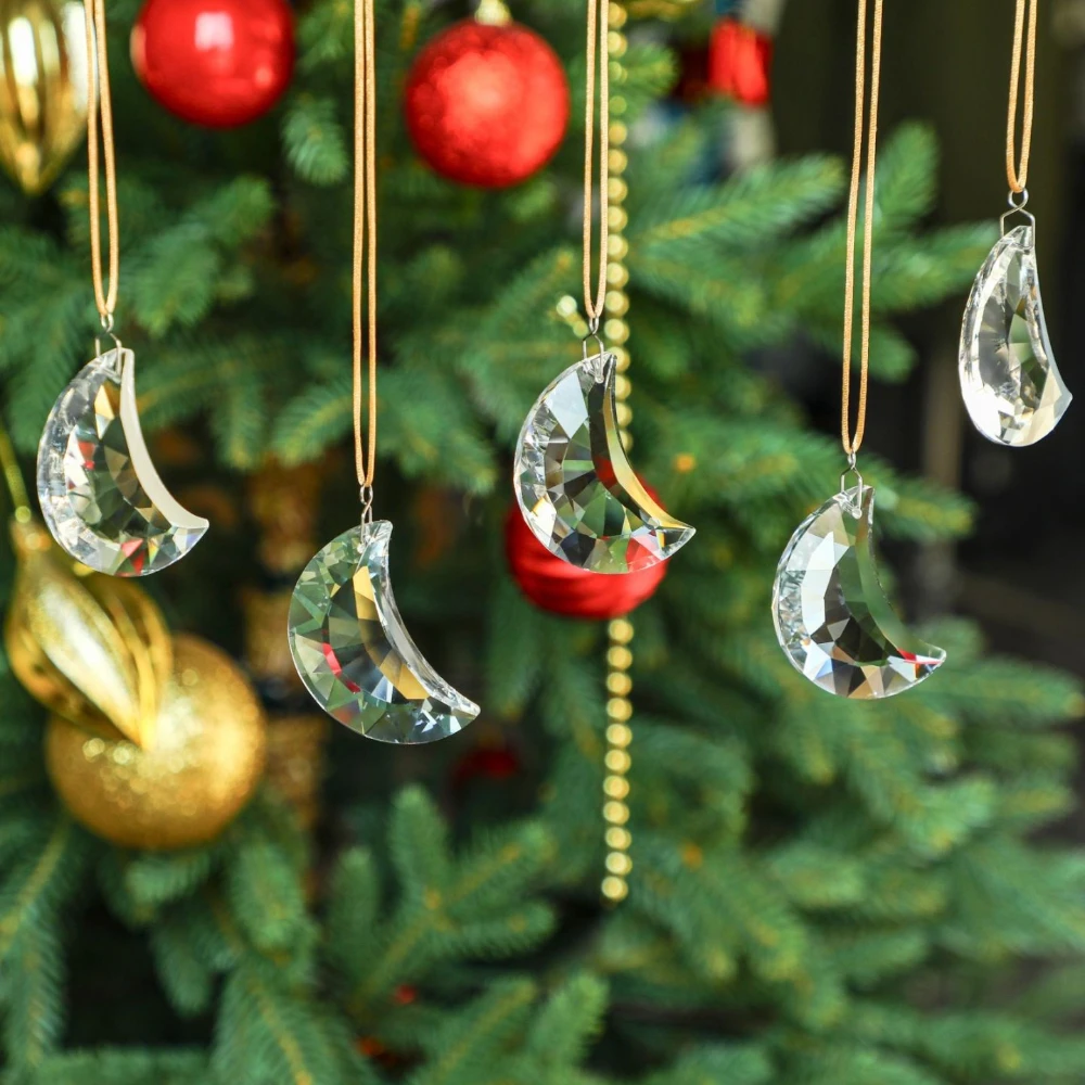 Moon Crystal Pendant Christmas Festive Atmosphere Decoration DIY Room Balcony Window Sun Catcher Wind Chime Accessory