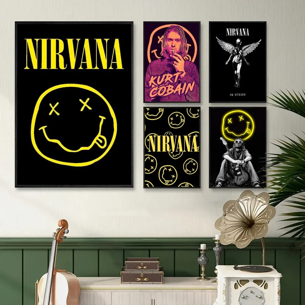 1PC A-N-Nirvana-Rock Band Poster autoadesivo Art adesivo di carta impermeabile Coffee House Bar Room Wall Decor