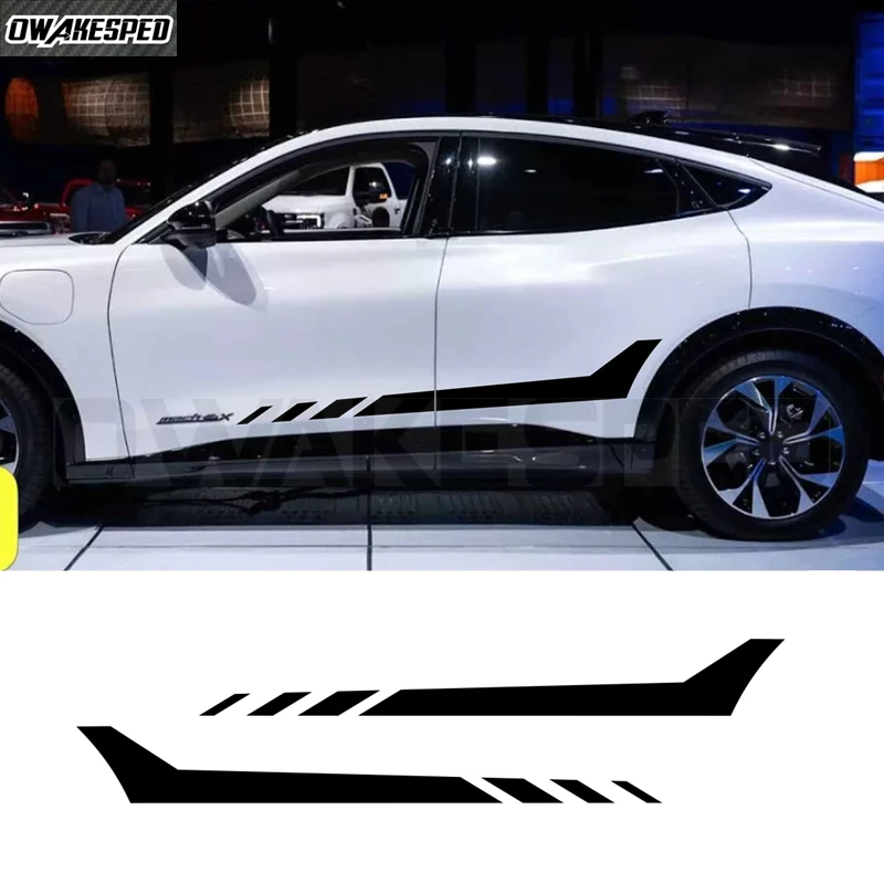 2Pcs Car Rocker Panel Side Stripes Stickers Vinyl Decal for Ford Mustang Mach-E Car Accessories