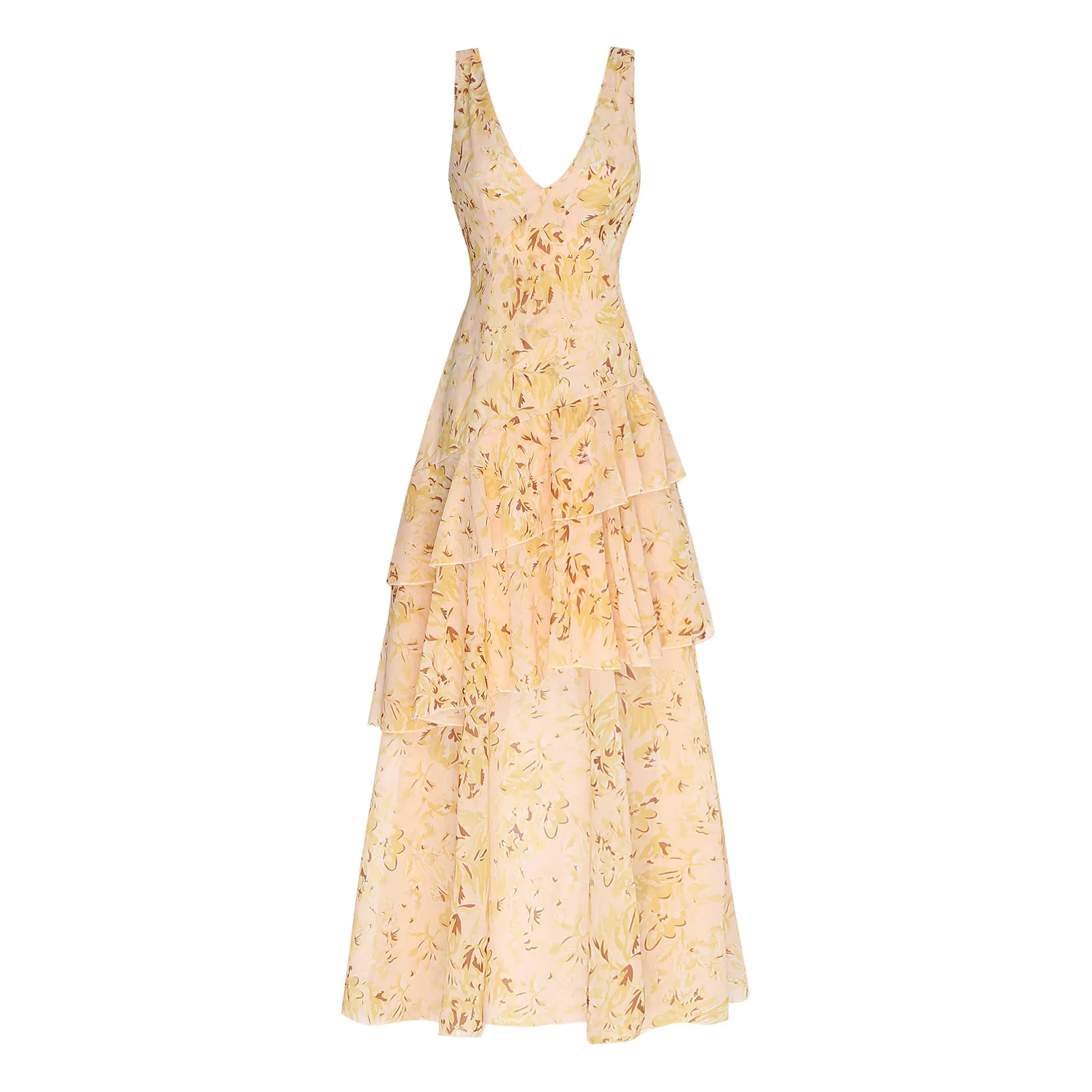 فساتين نسائية صيفية بوهو فستان صيفي مطبوع عليه زهور ورقبة على شكل V بدون أكمام مفتوح الظهر من الشيفون فستان ماكسي ملابس بحر لقضاء عطلة استوائية