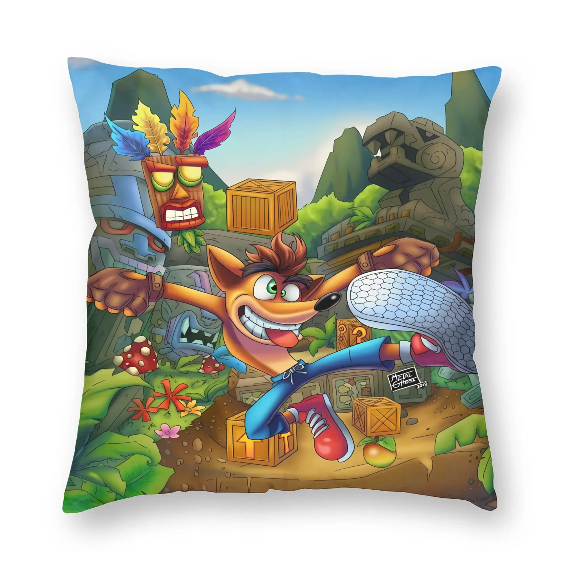 Crash Bandicoot Island Jump Pillow Case  Custom Pillow Cover For Office Car Home Decor Kawaii Cushion Cover