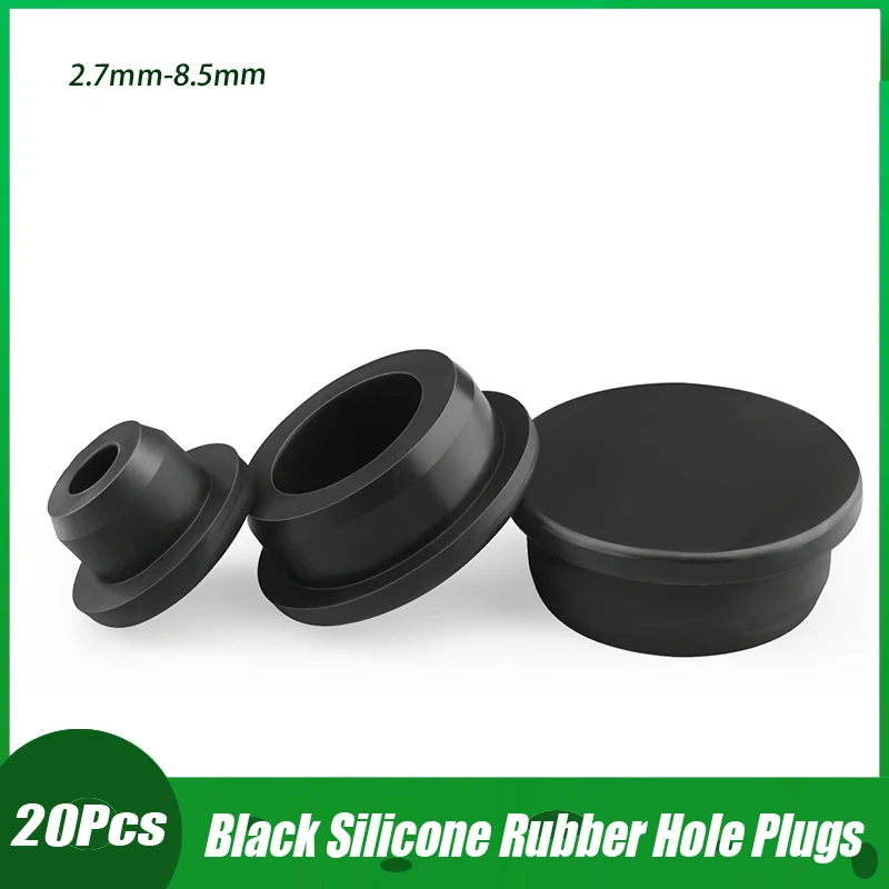 2.7mm-8.5mm Black Silicone Rubber Hole Plugs Solid T Type High Temperature Seal Stopper Dustproof Plug