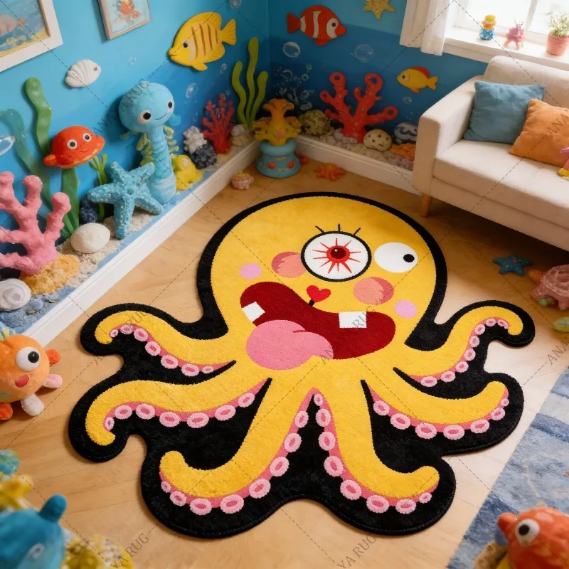 

VIKAMA Inspired Cyclops Octopus Rug Non-slip and Easy to Clean Bedside Mat for Bedroom Study and Gaming Room Rug Home Decor