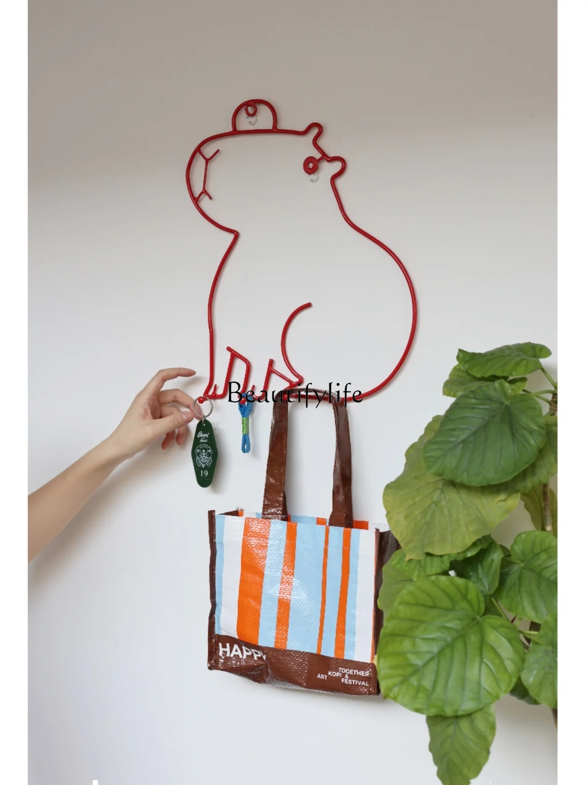 Decorative Entrance Hook Red Khaki Metal Cute Coat Rack Animal Minimalist