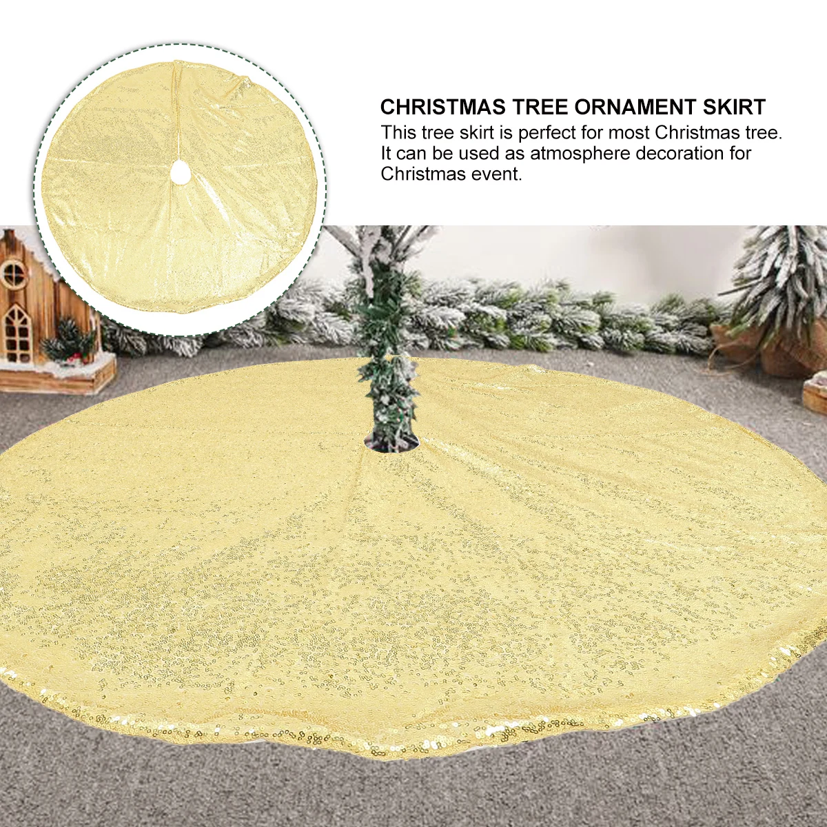 

Christmas Tree Skirt Polyester Cloth Film Decorative Bottom Cover for Home Party Hotel Tree Carpet