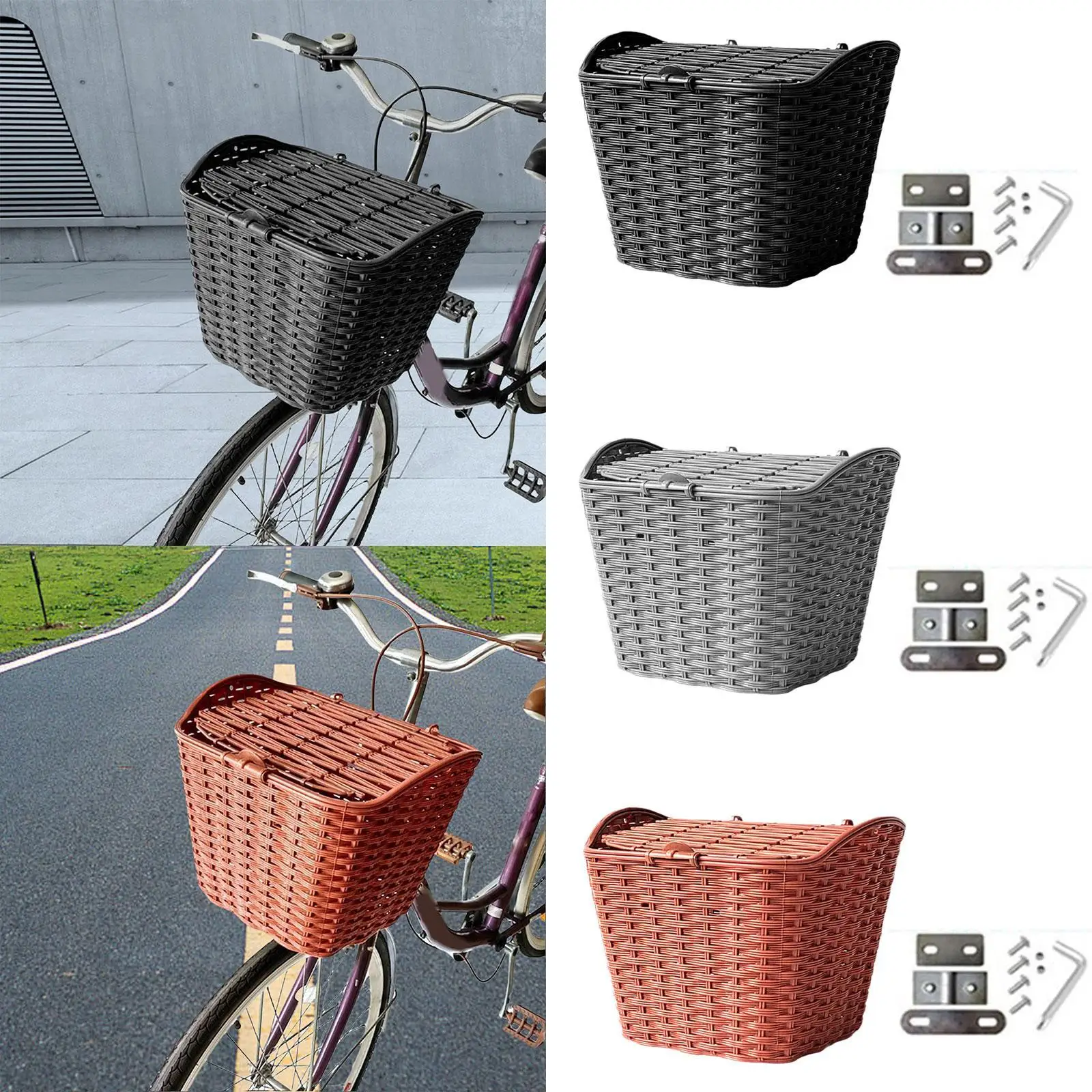 Handlebar Bike Basket with Lid Large Capacity Convenient Cycling Carrying Case for Mountain Bikes Books Flowers Umbrella Food
