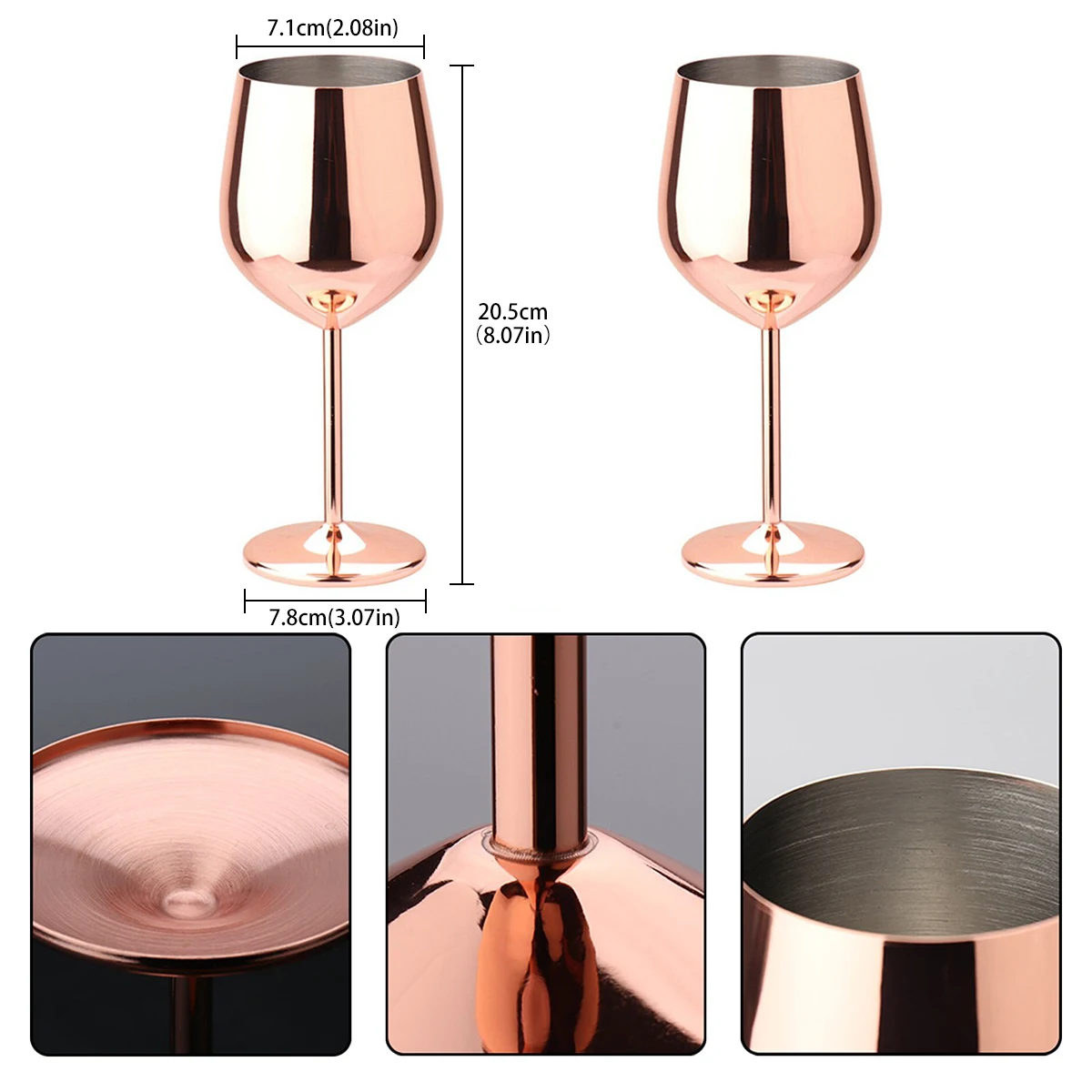 2Pcs Stainless Steel Wine Glasses 18oz Large Capacity Wine Goblets Unbreakable Rose Gold Wine Glasses Multifunctional Stainless