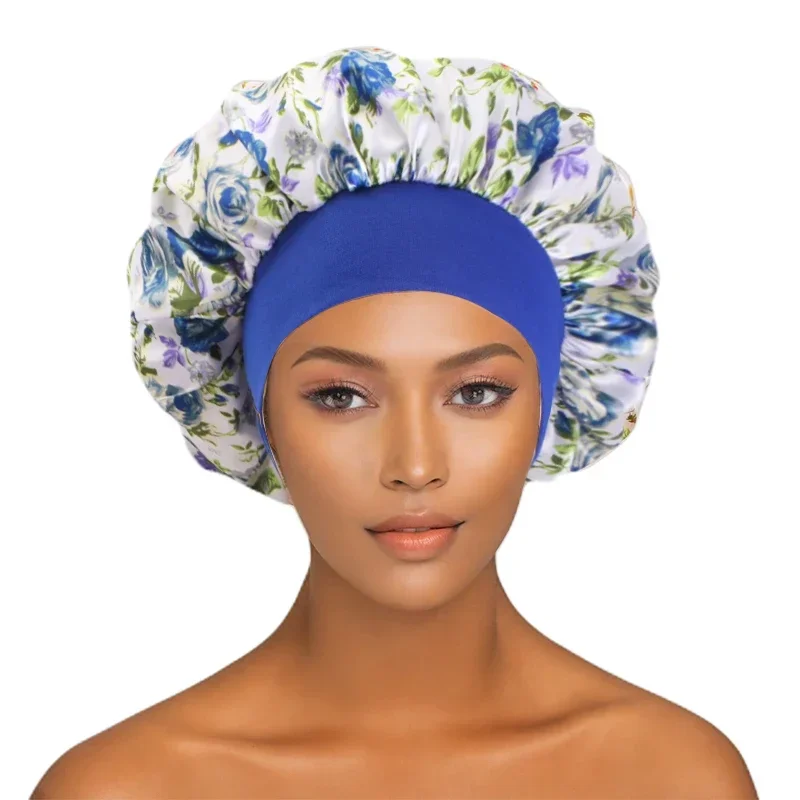 

Атласный женский чепчик с цветочным узором и принтом в африканском стиле, кепка для ночного сна, мягкий очень большой головной убор, женский головной убор, тюрбан
