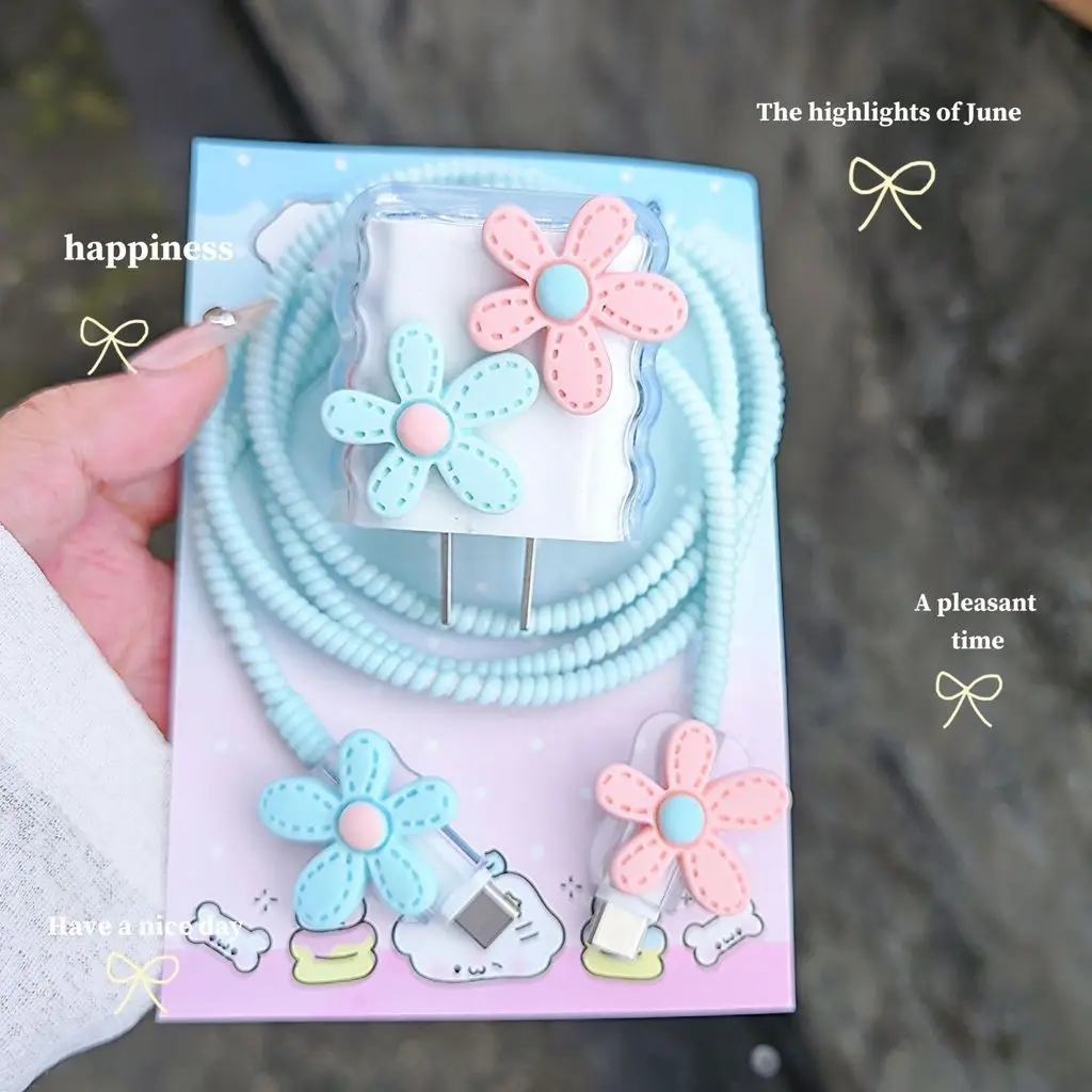 Flower Charger Spider Case For iPhone 18W 20W Transparent Data Wire Winder Cable Protectors Breakproof Protector