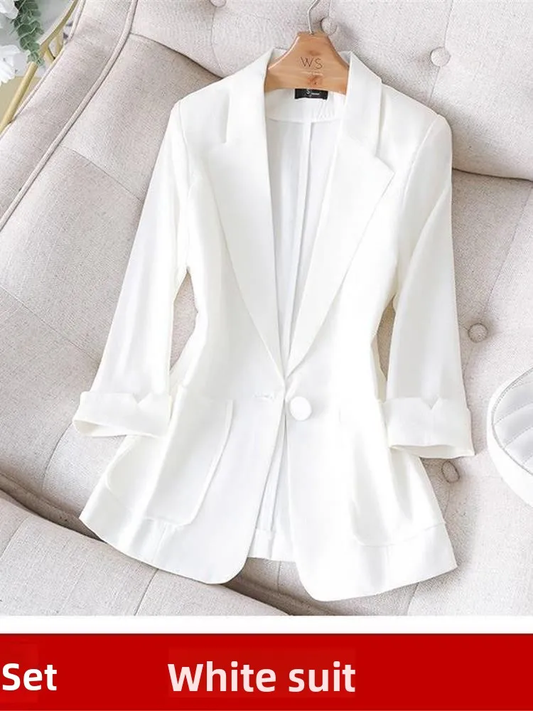 

Casual ort Thin Summer New Sle Women's Jaet f Sve Slimming Outerwear Cleanfit Sle Office Suitable One Bu...