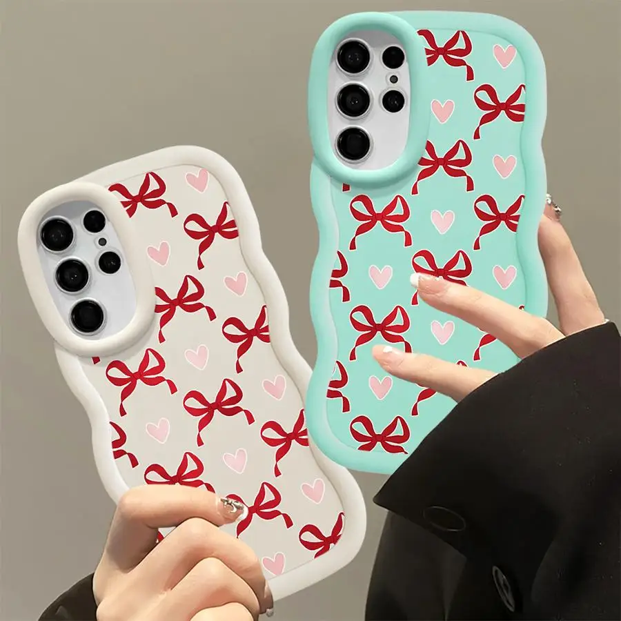 Heart Bow Print Soft Phone Cover Case for Samsung Galaxy S26 S21 S24 S23 Plus S20 FE S25+ S24+ S25 S22 Ultra