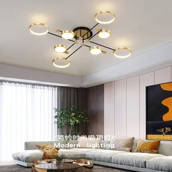 Modern LED Pendant Lamp Nodic Minimalism Ceiling Light Gold Black Hanging Chandelier Lights Dimming Remote Control Indoor