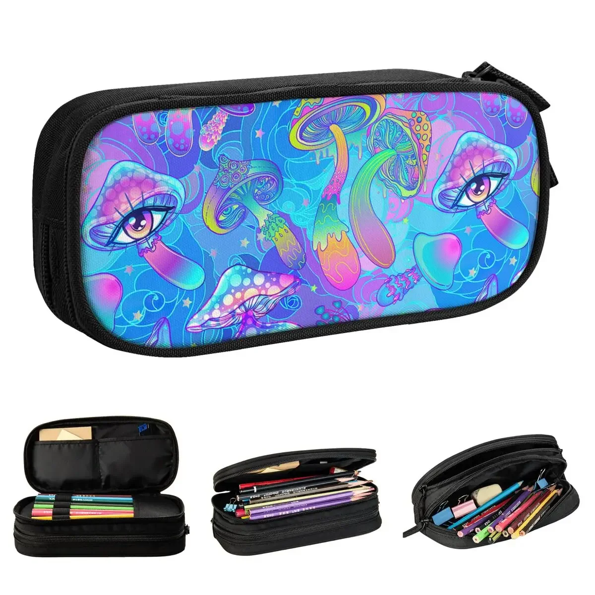 

Psychedelic Magic Mushrooms Pencil Cases Pencilcases Pen Holder for Student Big Capacity Bag School Supplies Gifts Stationery