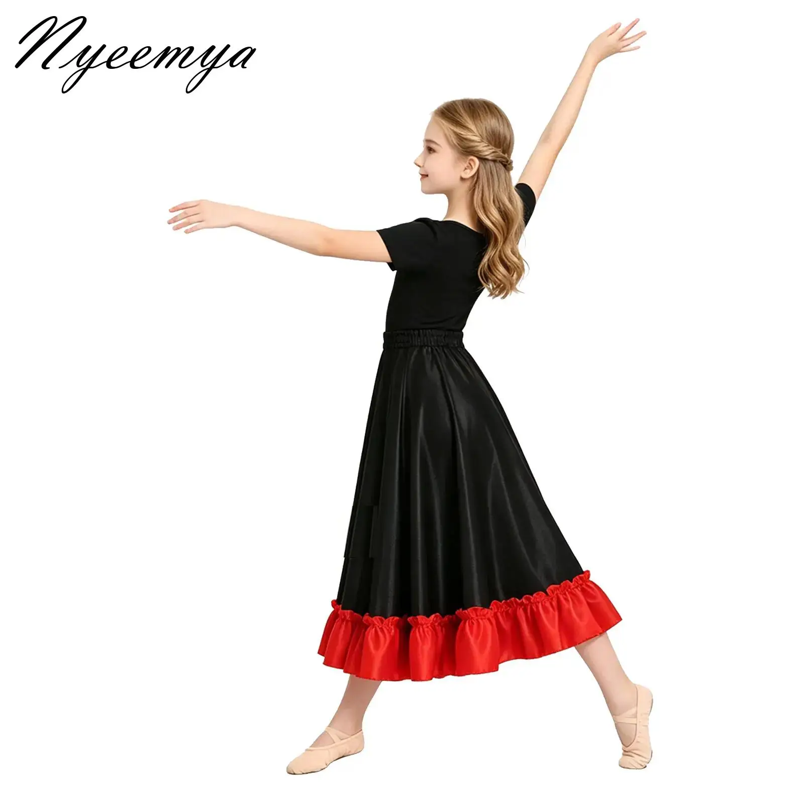 Vestidos de Baile Flamenco, Falda de Baile del Toro Español, Ropa de Actuación para Niñas, Falda de Danza del Vientre, Disfraz de Flamenco con Gran Vuelo
