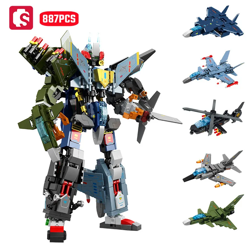 

SEMBO 887pcs Hurricane Warrior Assemblage Building Blocks Military Series Airplane Transformer Mech Model Bricks Gifts Boys Toys