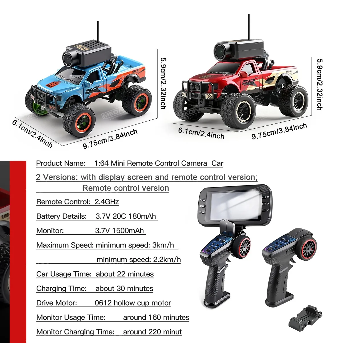 Wltoys 6407 1/64 FPV Mini Samochód RC z Kamerą w Pierwszej Osobie, Monitor, Mata Startowa, 6407-C Samochód Zdalnie Sterowany z Kamerą HD, Zabawka Wyścigowa