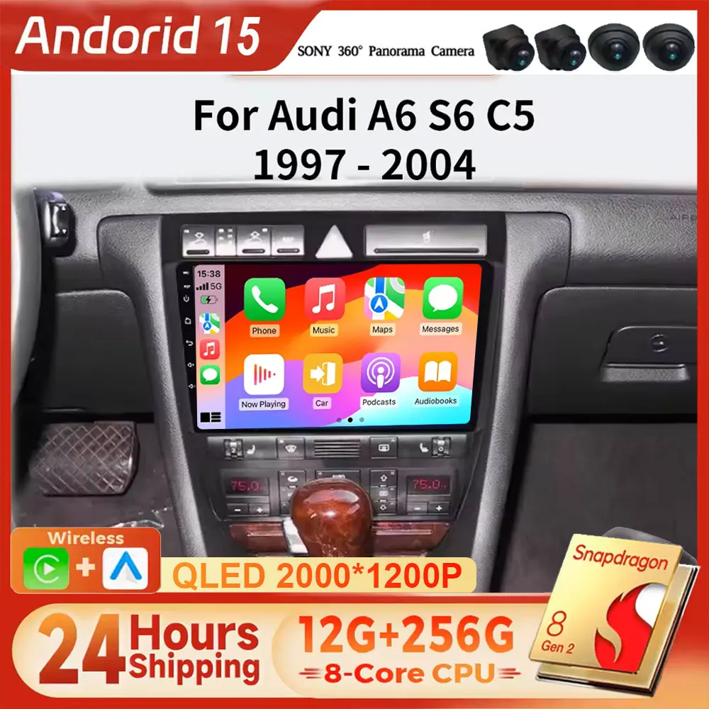 

Car Radio Multimedia Player 2Din Carplay Stereo GPS NO DVD Android 15 For Audi A6 C5 1997-2004 S6 1999 - 2004 RS6 2002 - 2006