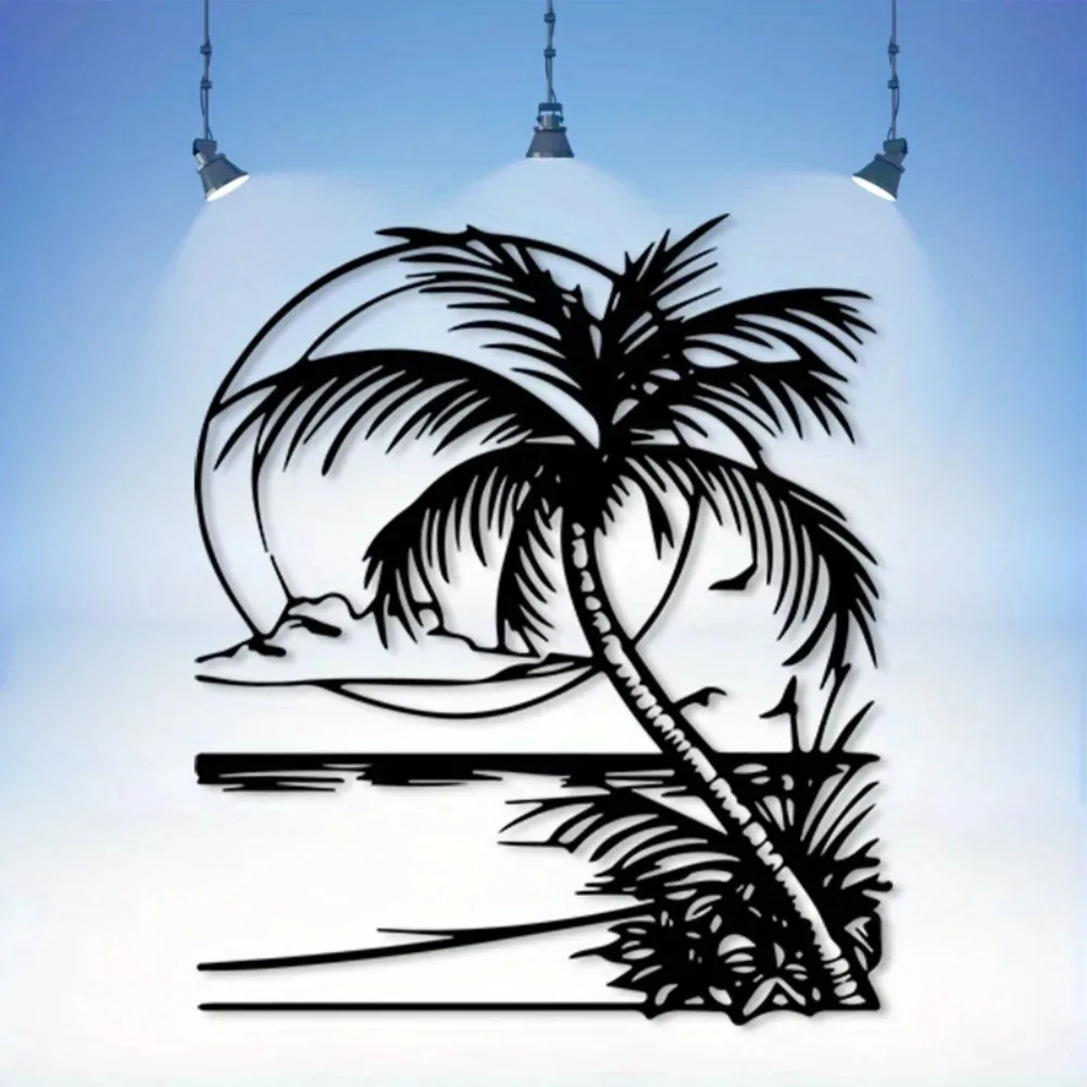 1pc Vintage Tropical Beach Sunset Metal Wall Art Rust-Resistant Iron Outdoor Decor for Patio Balcony Living Room Year-Round Gift
