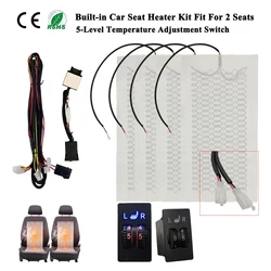 Car Seat Heater Kit Fit 2 Seats 12V Universal Carbon Fiber Heating Pads 2 Dial 5 Level Dual Control Switch System Winter Warmer