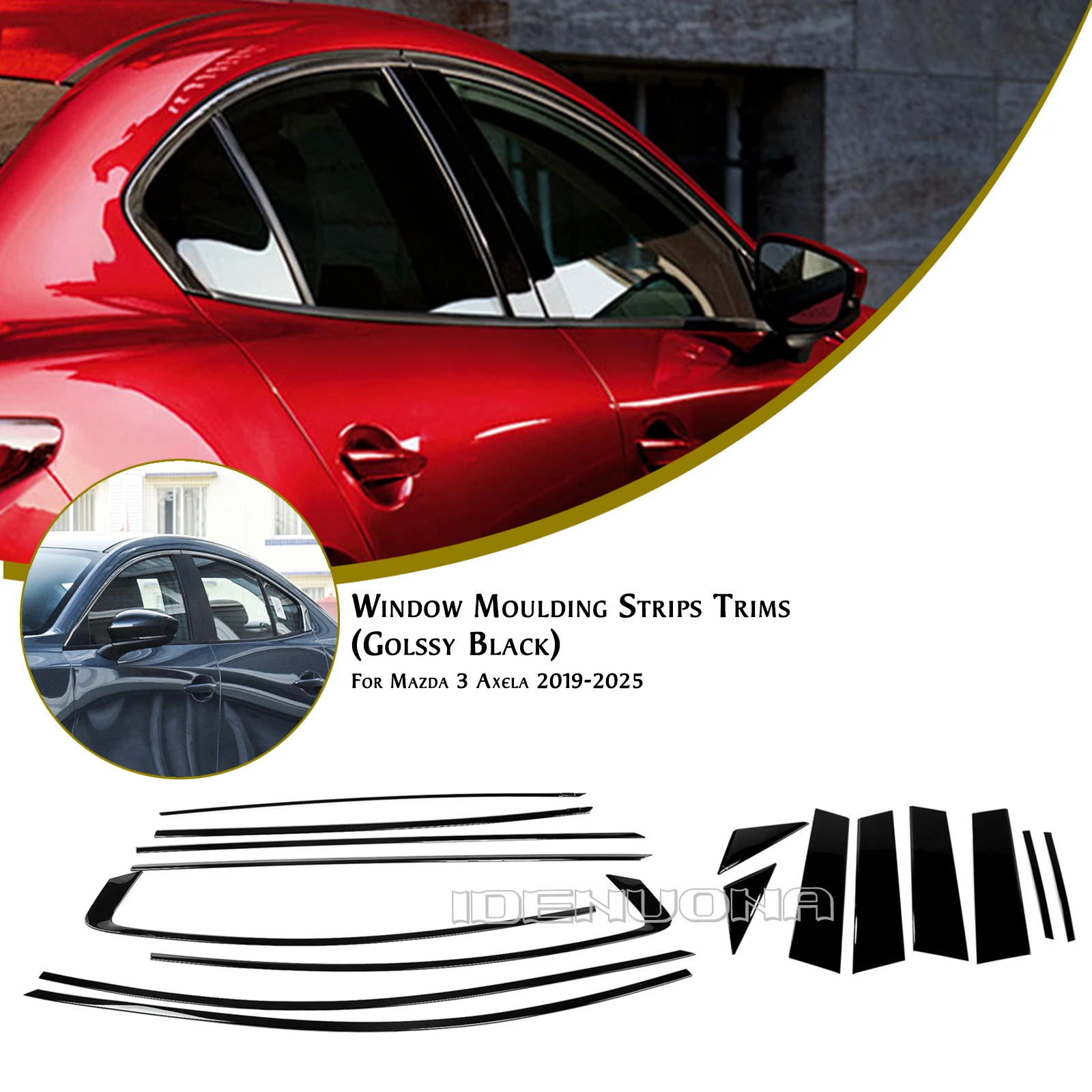 

8PCS Window Moulding Strip Trim + 8PCS Center Pillar Panel Trim For Mazda 3 Axela 2019 2018 2019 2020 2021 2022 2023 2024 2025