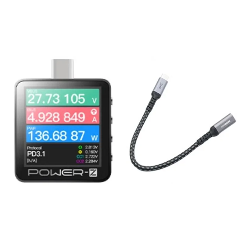 

AT93-KM003C Портативный тестер быстрой зарядки USB-C с кабелем 140 Вт PD3.1 QC5.0 Цифровой вольтметр и амперметр Power Bank Testing Dev