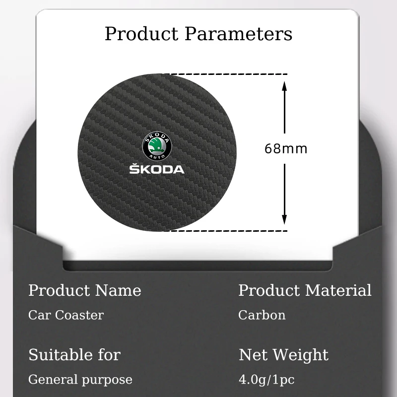 2Pcs Car Carbon Leather Water Cup Pad Anti-noise Coaster For Skoda Octavia Superb Rapid Kodiaq Karoq Fabia Kamiq Roomster Citigo