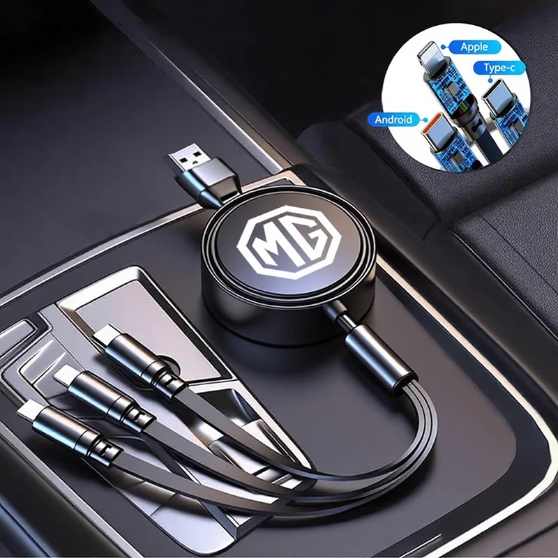 Auto-Innen-Ladedatenkabel, skalierbares 3-in-1-Handy-Ladegerät für MG 7 6 5 ZS MG4 EV ONE Cyberster HS MG3 EZS GT GS 3SW MARVEL