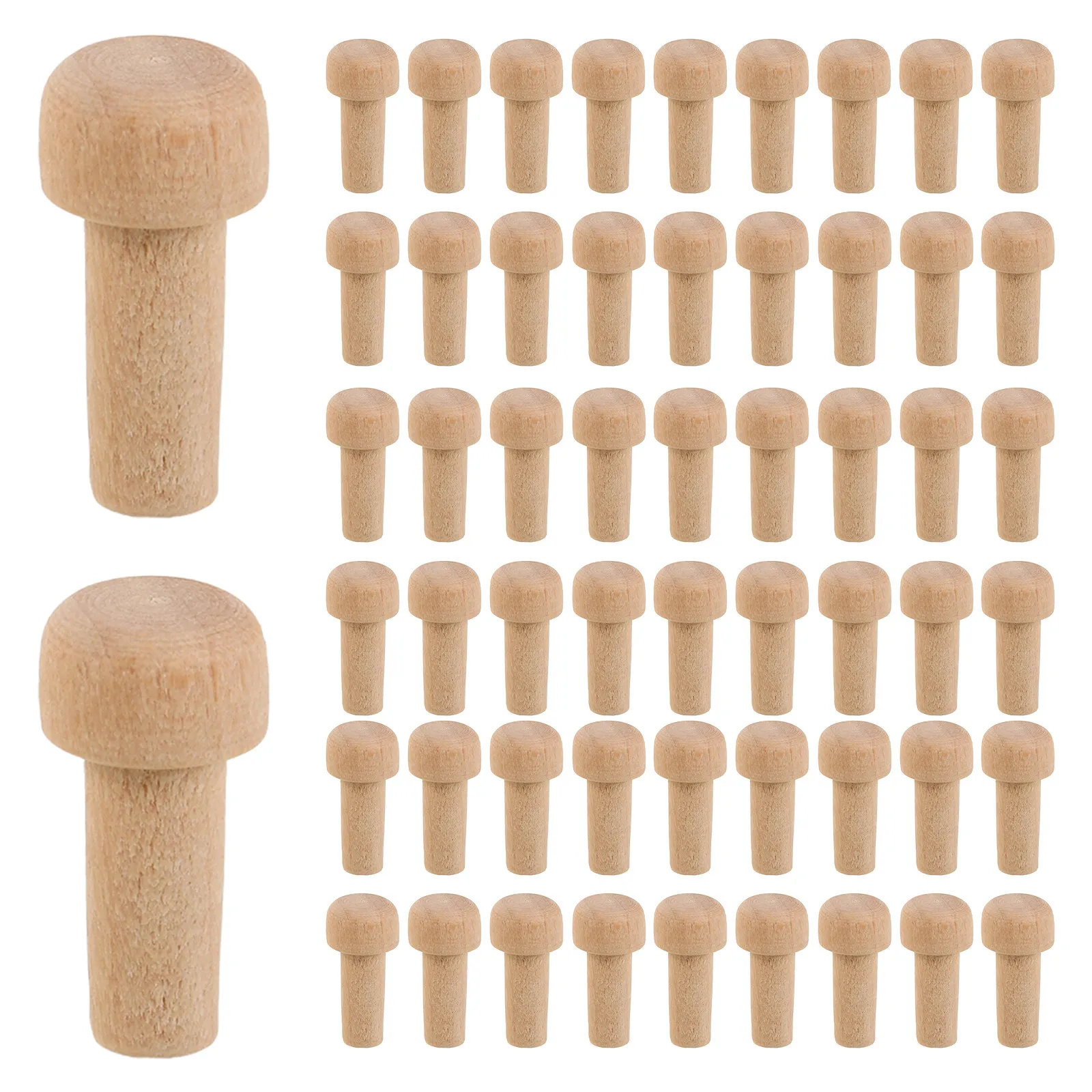 50Pcs Natural Wood Mushroom Knobs Solid Wood Dowels Smooth Unfinished Surface for DIY Painting Crafts Furniture