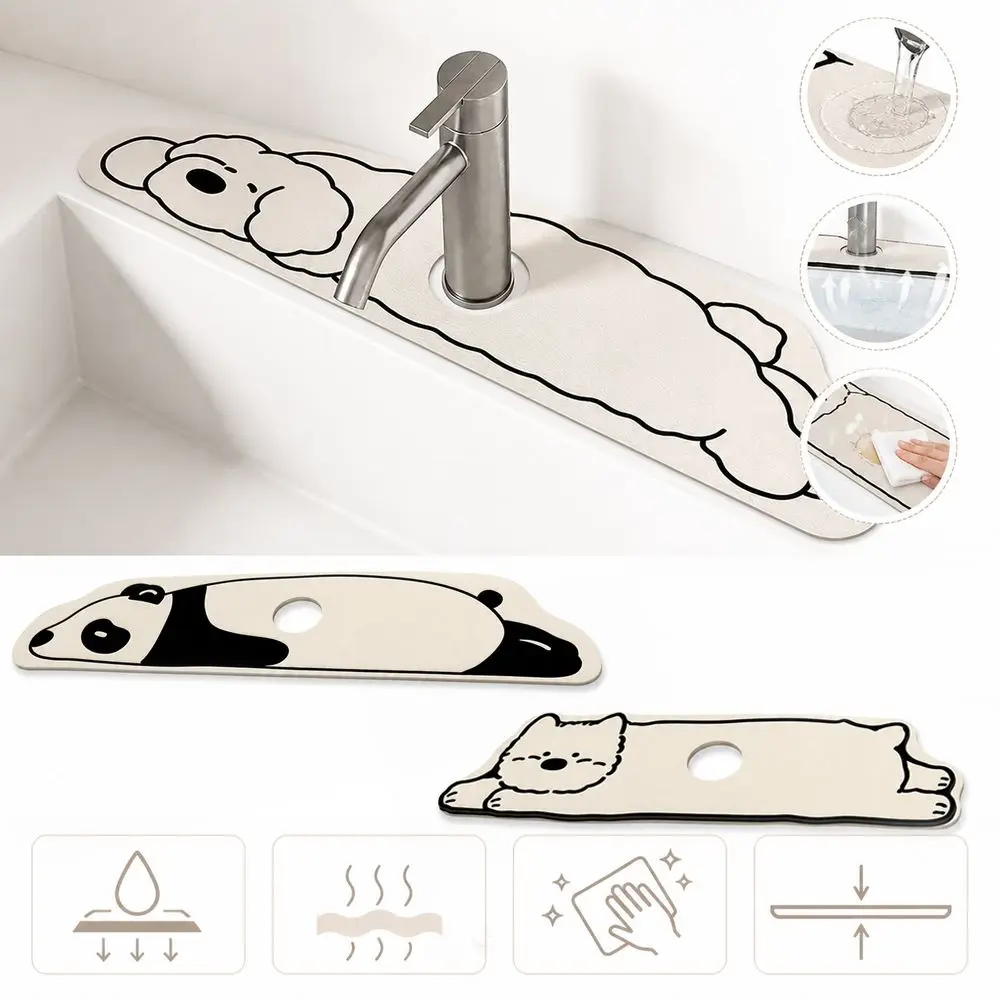 Cartoon Puppy Faucet Draining Mat Quick-Drying Thickened Sink Countertop Mat Absorbent Diatom Mud Sink Splash Guard