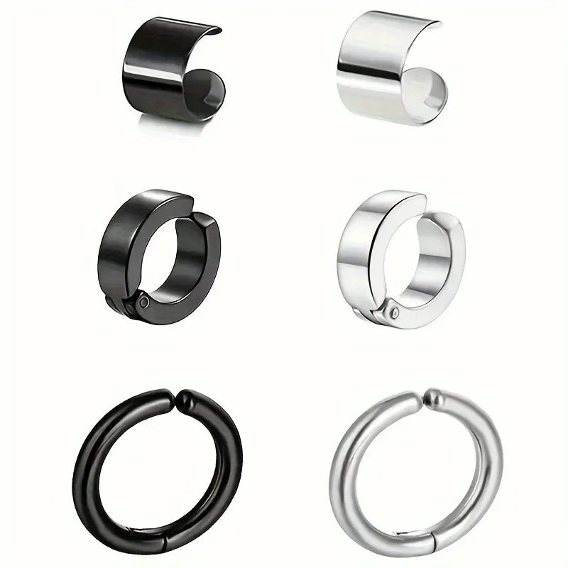 2pc Men\'s Stainless Steel Ear Bone Clip Earrings - Fashionable and Durable Ear Clips for Men Non-Piercing Fake Earring Jewelry